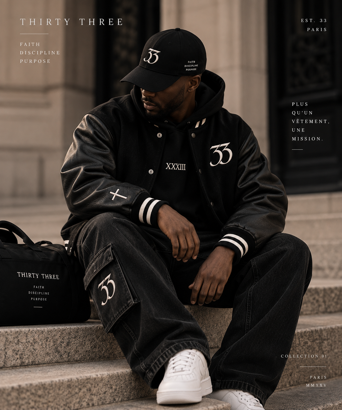 Portrait masculin portant le varsity THIRTY THREE